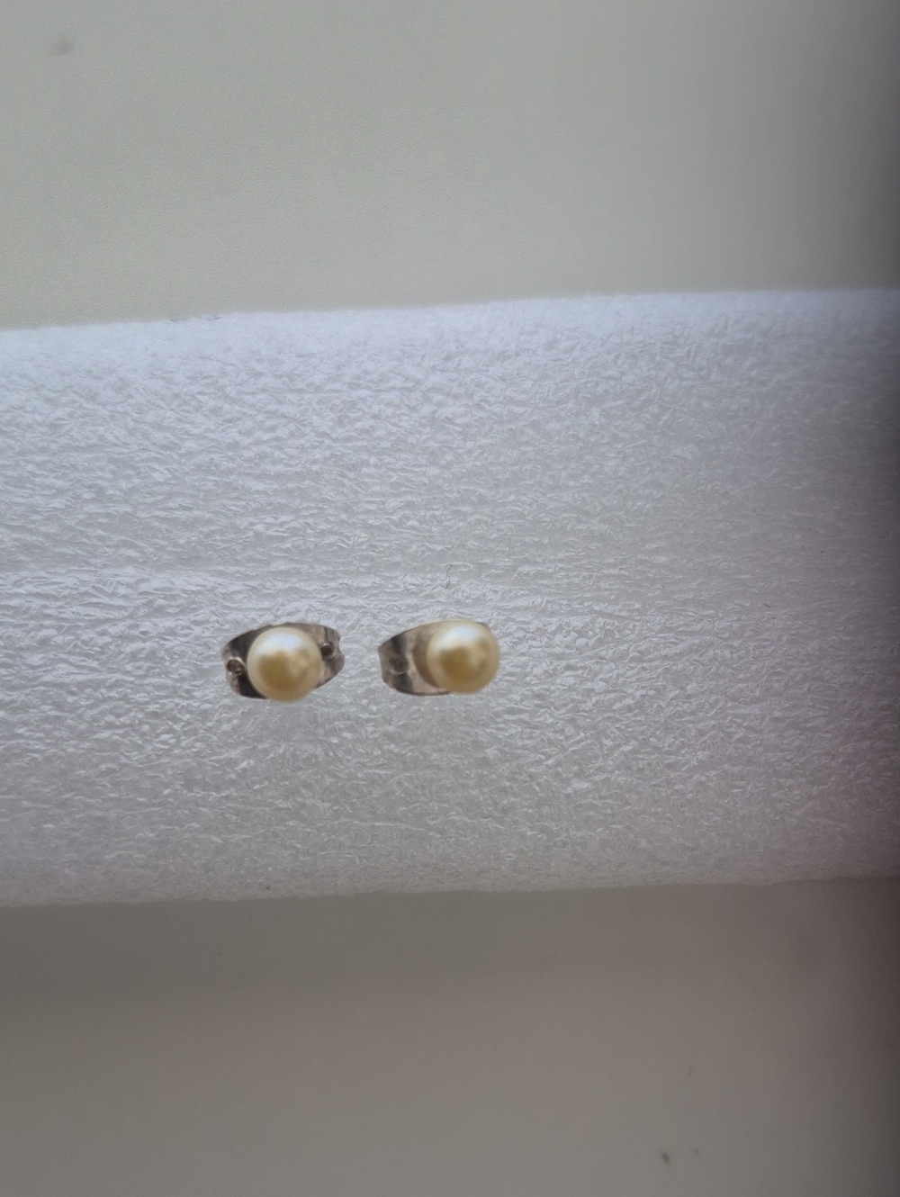 Faux Pearl Cream Pearl Stud Earrings with Silver-Tone Setting